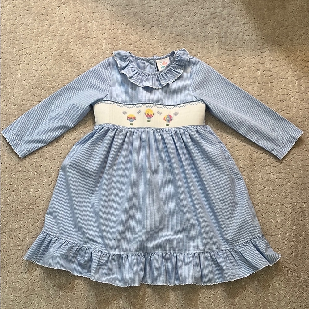 Stitchy Fish Blue Striped Kids Dress with Embroidered Detail